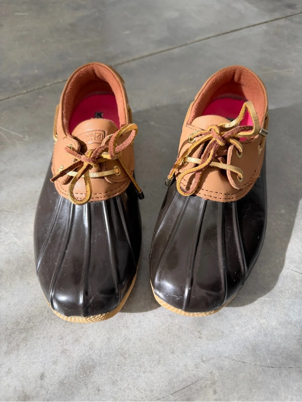 Women’s Sperry Brown Gold Top-Sider Waterproof Low Duck Rain Boot sz 8 1/2